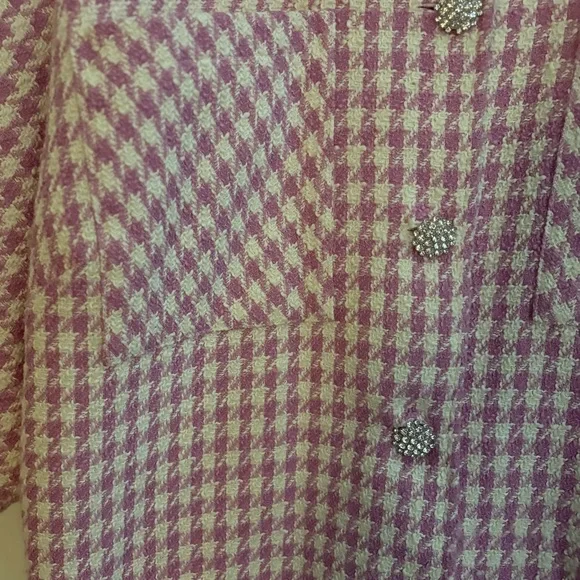 CeCe Pink & Cream Houndstooth Jacket with Crystal Buttons 2X - Picture 5 of 7